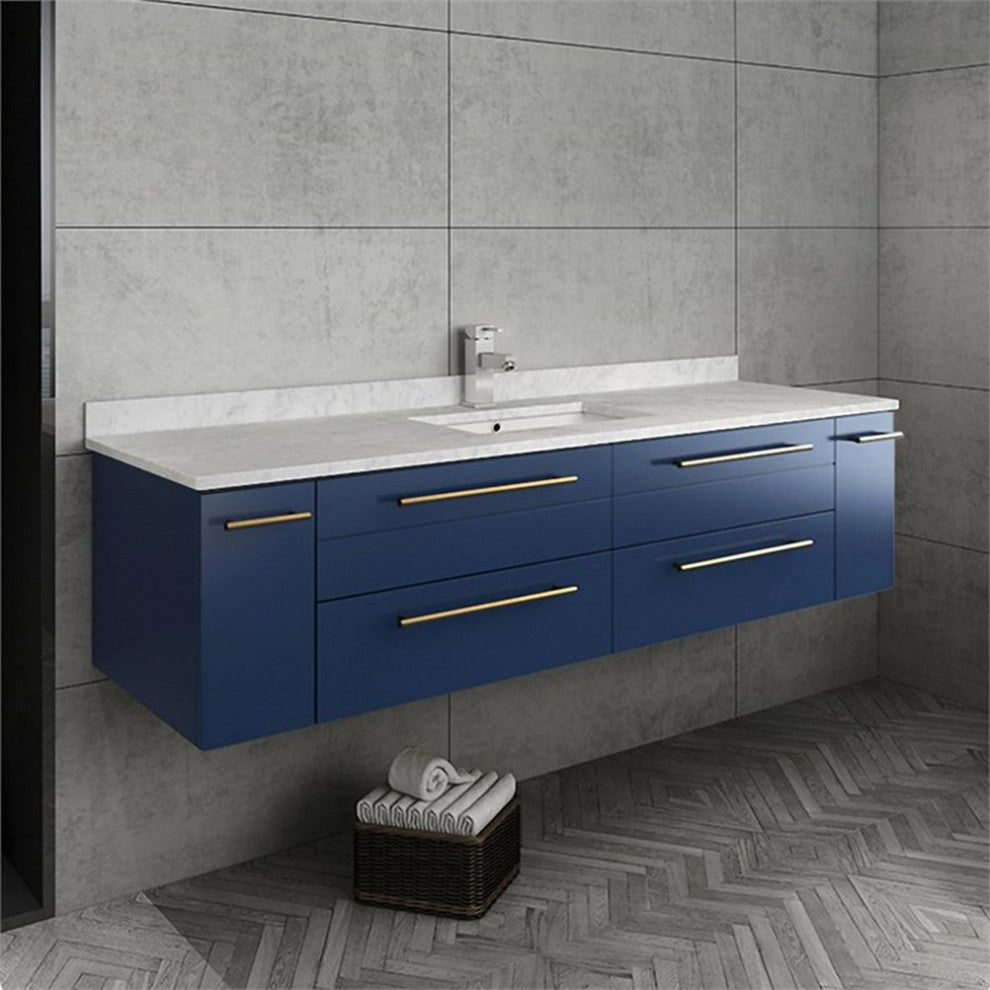 Fresca Lucera 60" Modern Royal Blue Wall Hung Cabinet, Top and Undermount Sink