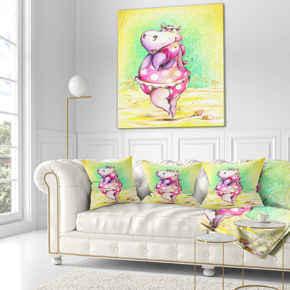 Cute Hippo Goes Swimming Abstract Throw Pillow, 16"x16"