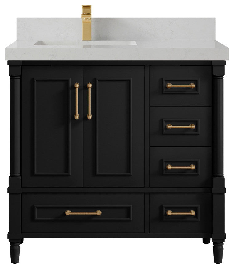Aberdeen 36 Left Offset Bath Vanity in Black 2" Carrara Quartz