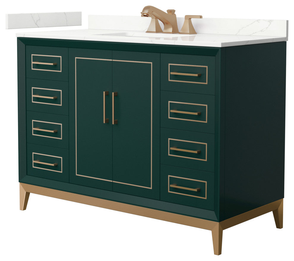 Marlena 48" Green Single Vanity, Quartz Top, 3-Hole, Bronze Trim