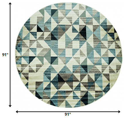 8" Round Blue Beige Nested Diamonds Modern Area Rug