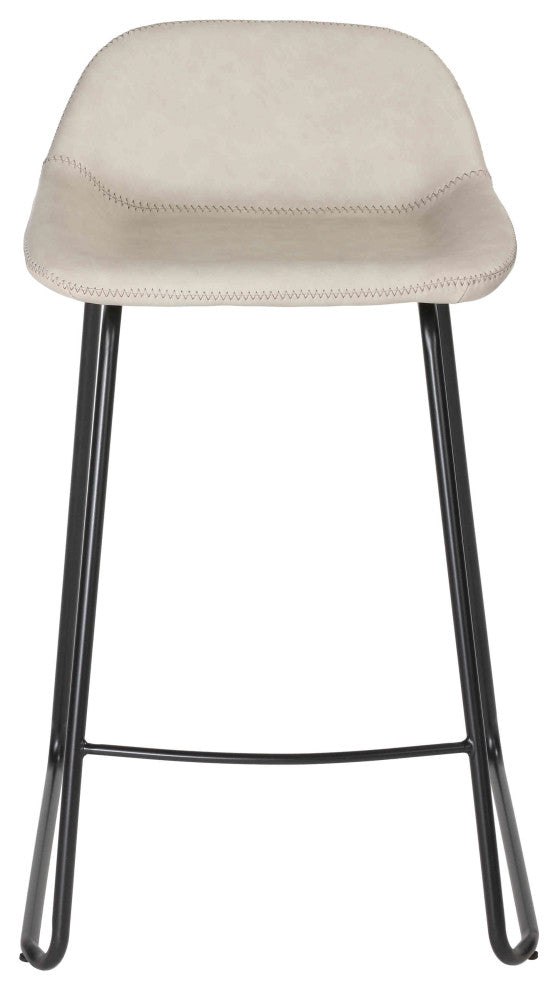 Cortesi Home Ava Counter Stools, Stone Gray Faux Leather, Set of 2