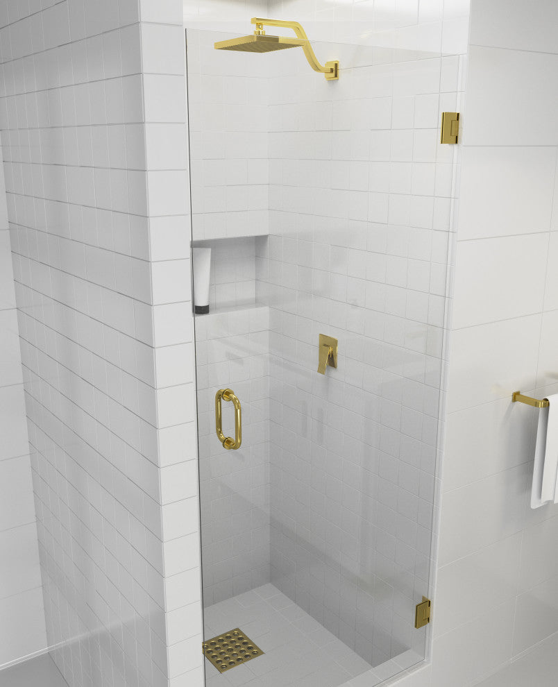 78"x30.375-30.75" Frameless Shower Door, Enduroshield Technology, Polished Brass