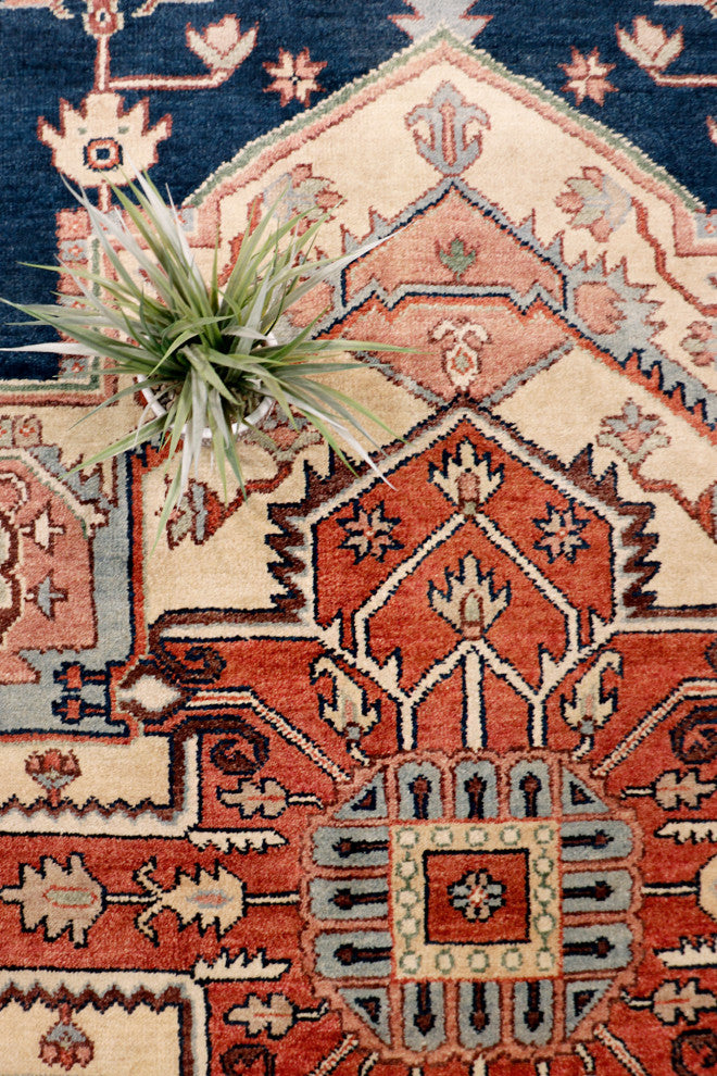 Pasargad Home Serapi Collection Hand-Knotted Navy Wool Area Rug, 8'x9'11"