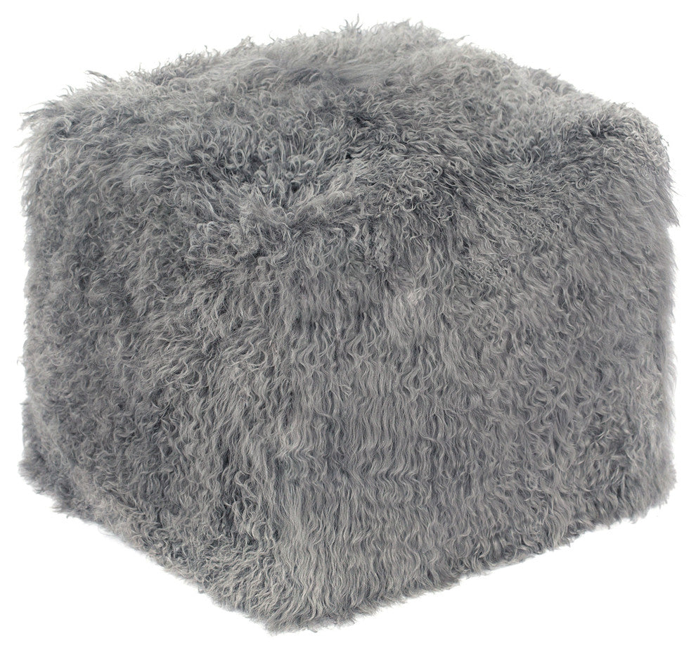 Tibetan Sheep Grey Pouf - White