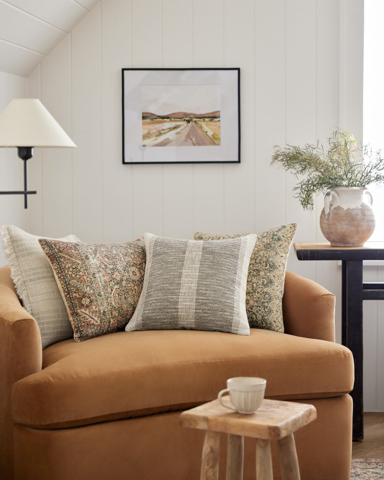 Angela Rose x Loloi Forrest Ivory / Sage 18'' x 18'' Cover, Poly Pillow