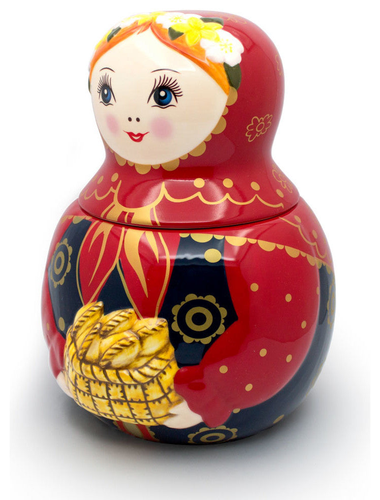 Ceramic Cottage Girl Cookie Jar Pirogi 10"