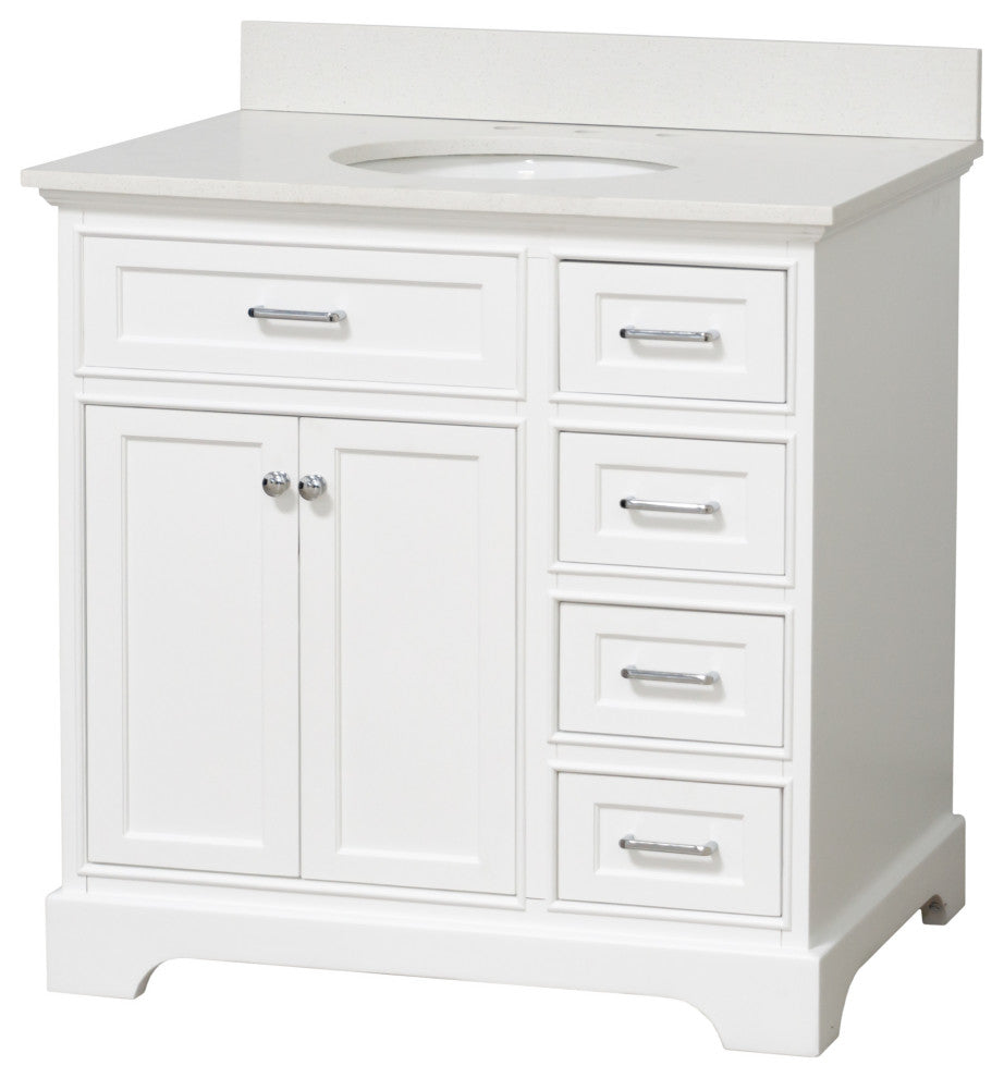 Aria 36" Bathroom Vanity, White, Quartz