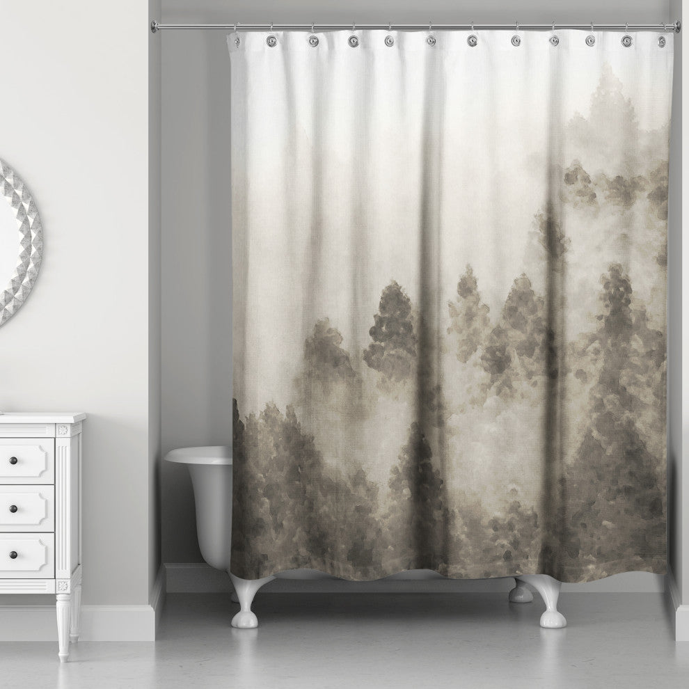 Beige Foggy Pine Trees 71x74 Shower Curtain