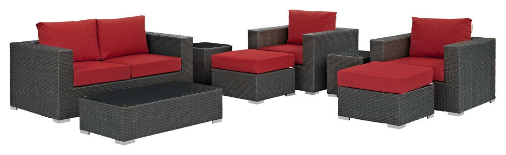 Sojourn 8-Piece Outdoor Patio Sunbrella Sectional Set Canvas Red