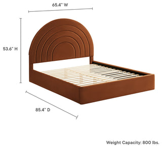 Solana Arched Performance Velvet Queen Platform Bed, Rust