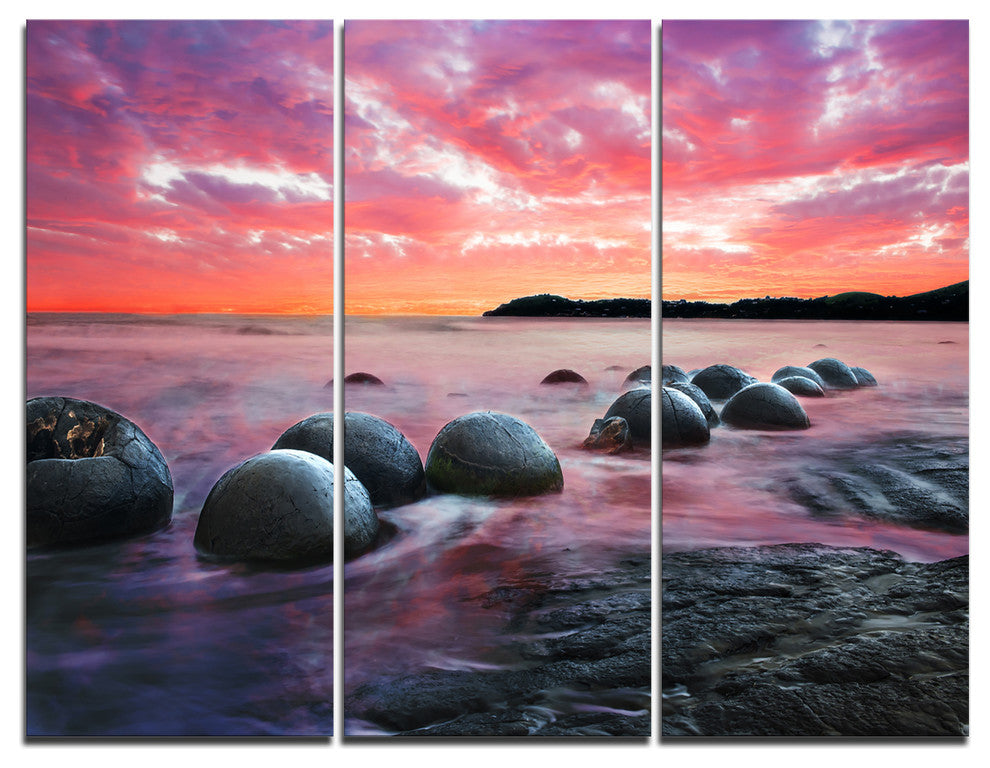 "Moeraki Boulders at Sunset" Photo Canvas Art Print, 3 Panels, 36"x28"