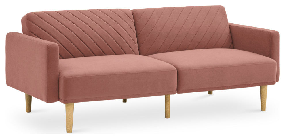 Mopio Chloe Futon Sofa Bed, Convertible Sleeper Sofa Light Gray, Old Rosa