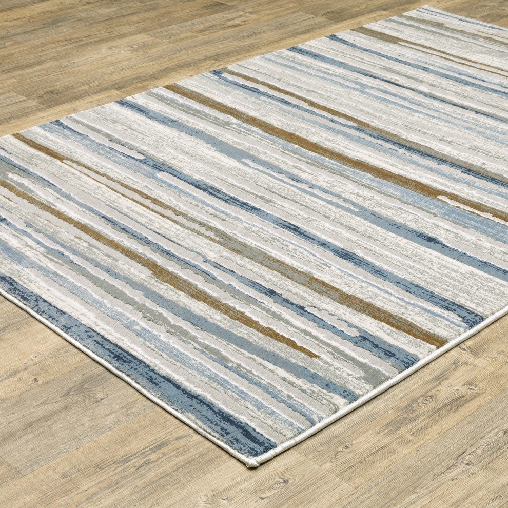 Emery Striped Grey/Blue Indoor Area Rug, 3'3" x 5'