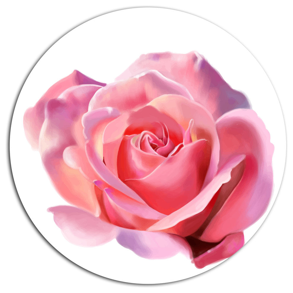 Pink Rose Sketch On White Background, Flowers Disc Metal Wall Art, 36"