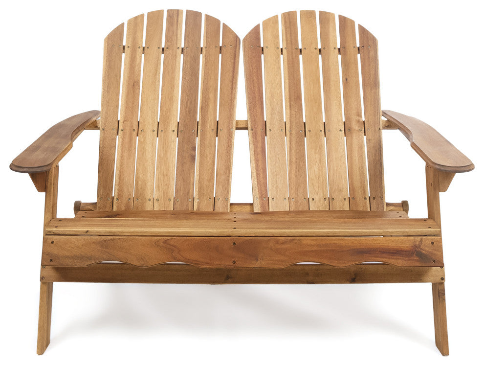 GDF Studio Vivian Outdoor Acacia Wood Adirondack Loveseat, Natural Stained