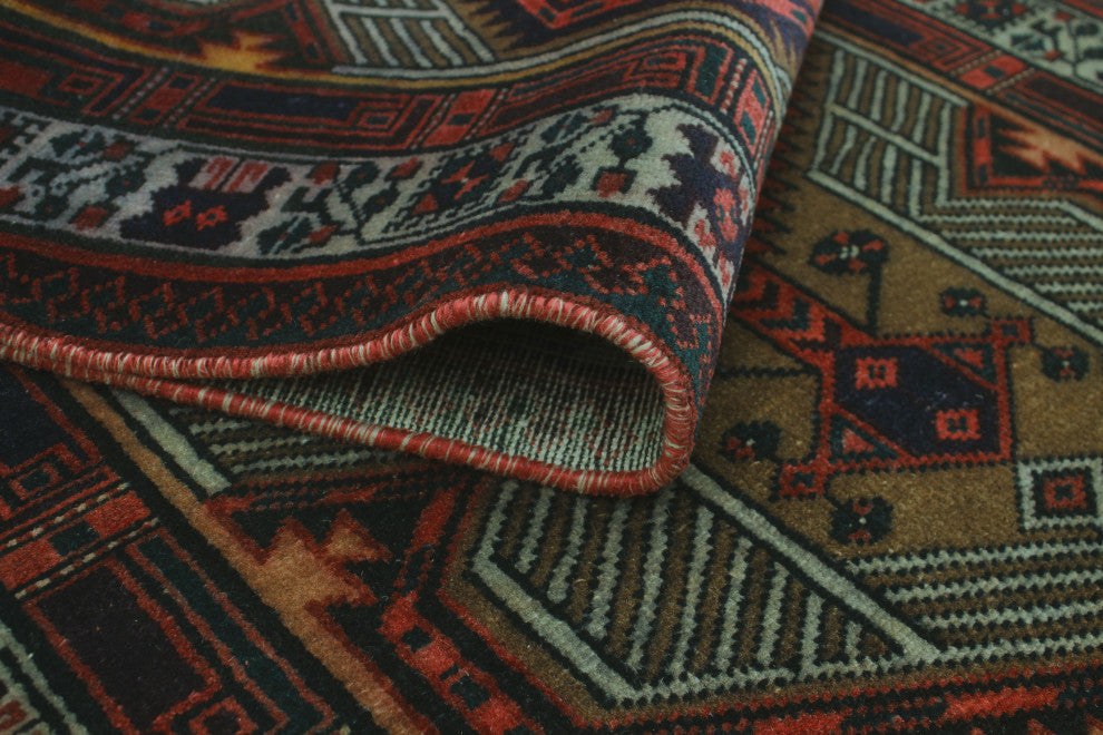 Fine Vintage Distressed Norwell Navy/Red Runner, 3'2x11'4