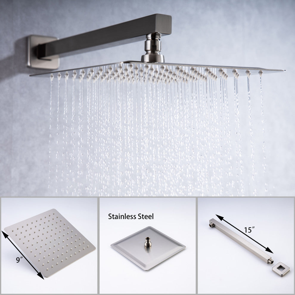CASAINC 10" Wall Mounted Square Single Shower Head System Set, Brushed Nickel