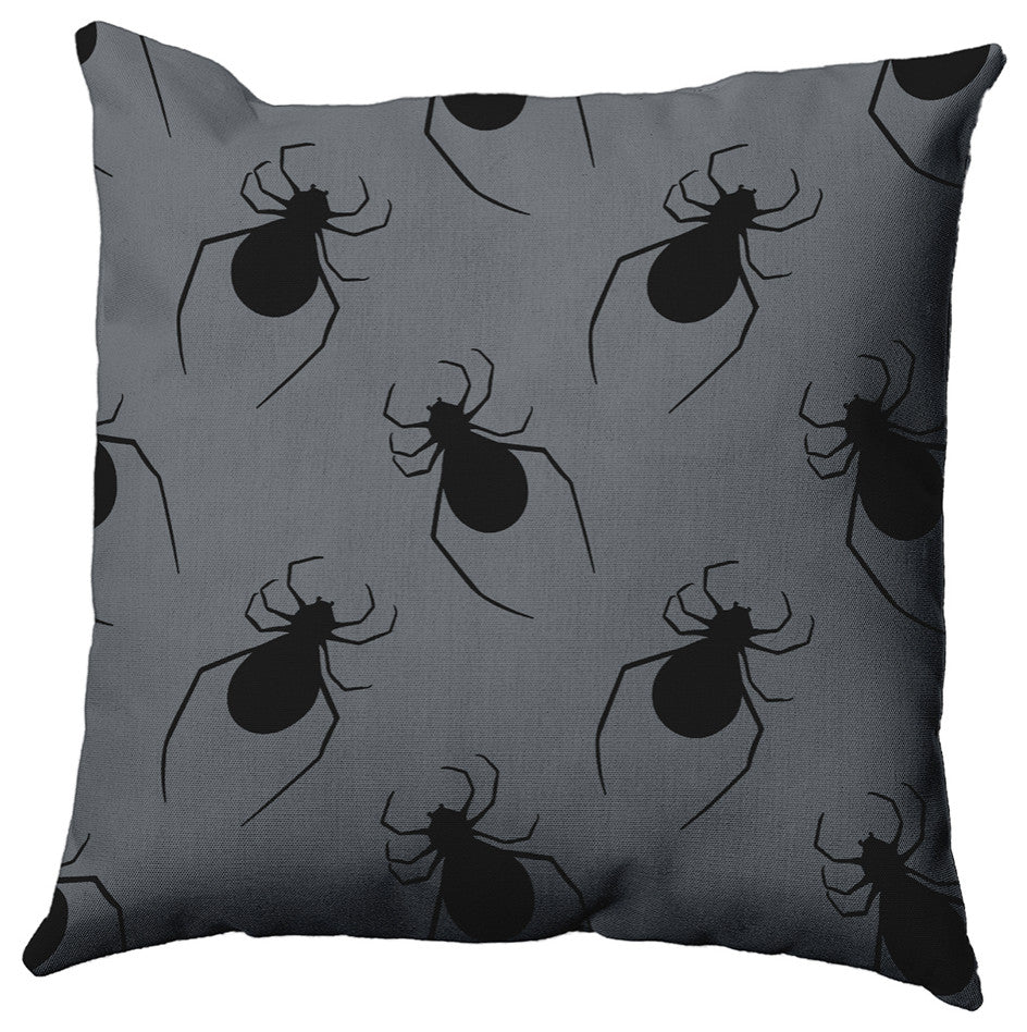 18"x18" Crawling Spiders Decorative Throw Pillow, Steel Gray
