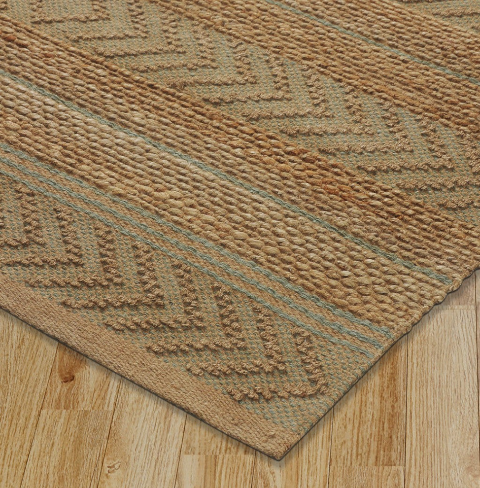 8" x 10" Seafoam and Tan Bohemian Striped Area Rug