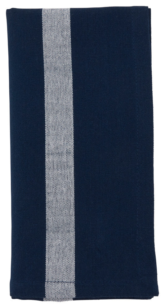 Table Napkins With Banded Design, Set of 4, Navy Blue