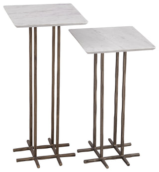 Xavier Accent Table - Set of 2 - Antique Brass/White Marble