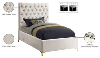 Cruz Velvet Upholstered Bed, Cream, Twin