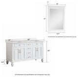 60 In Bathroom Vanity Set with 2Pcs 26 Inch Mirrors, Quartz Top, cUPC Certified, White
