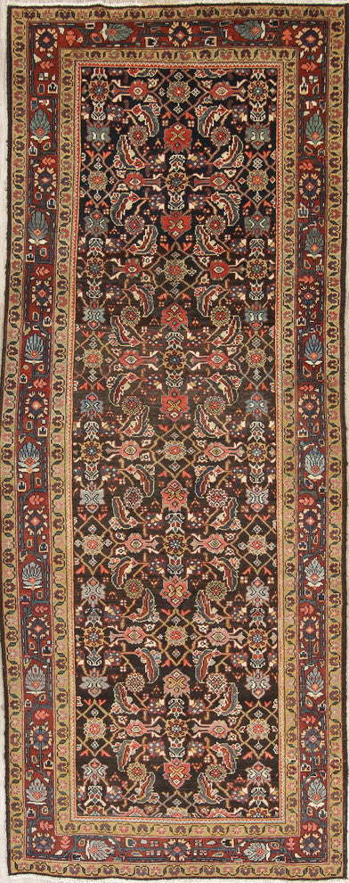 Consigned, Traditional Handmade Persian Oriental 11' Vintage Rug, Black, 4'x11'