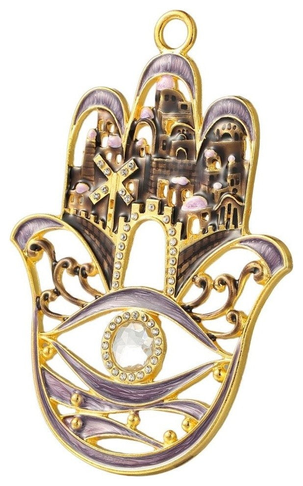 Hanging Hamsa Purple City Wall decor Pewter Traditional Hamsa Decoration