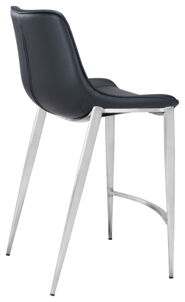 Counter Stool Chair, Set of 2, Faux Vinyl Leather, Steel, Black, Silver, Cafe