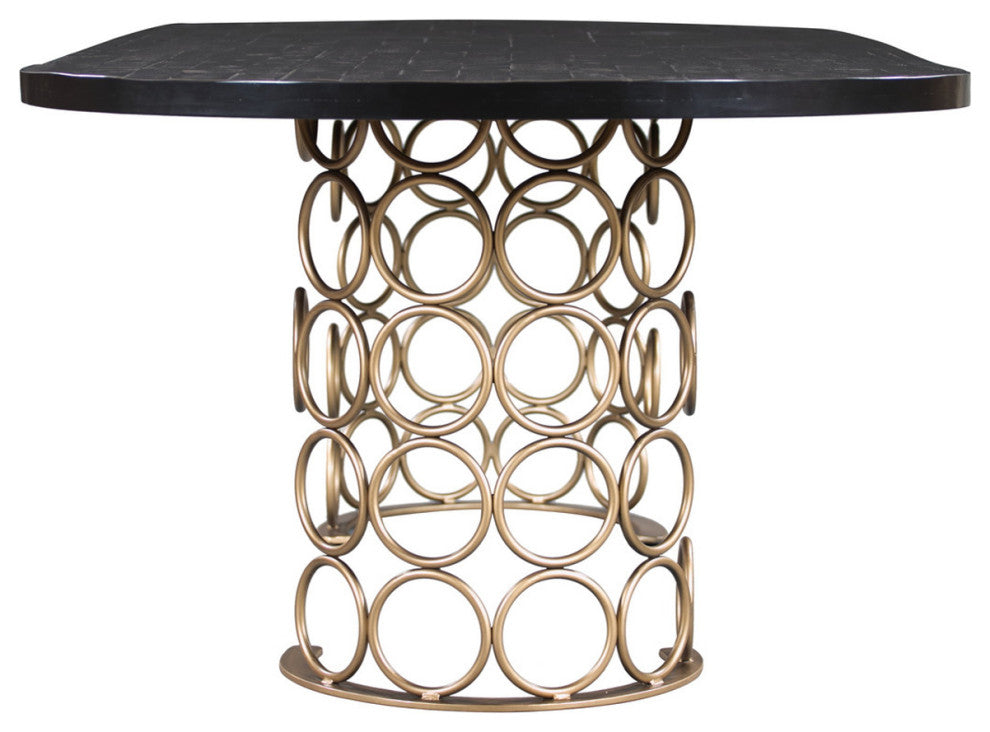 Large Oval Dining Table, Wood Top, Brass Gold