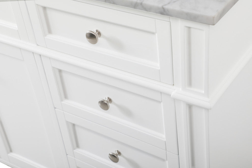 Home Living Vanity with Carrara White Marble Countertop, White, 60", Single Sink