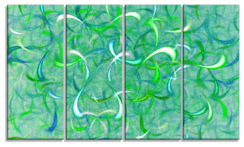 Green Watercolor Fractal Pattern, Abstract Art on Canvas, 48"x28", 4 Panels