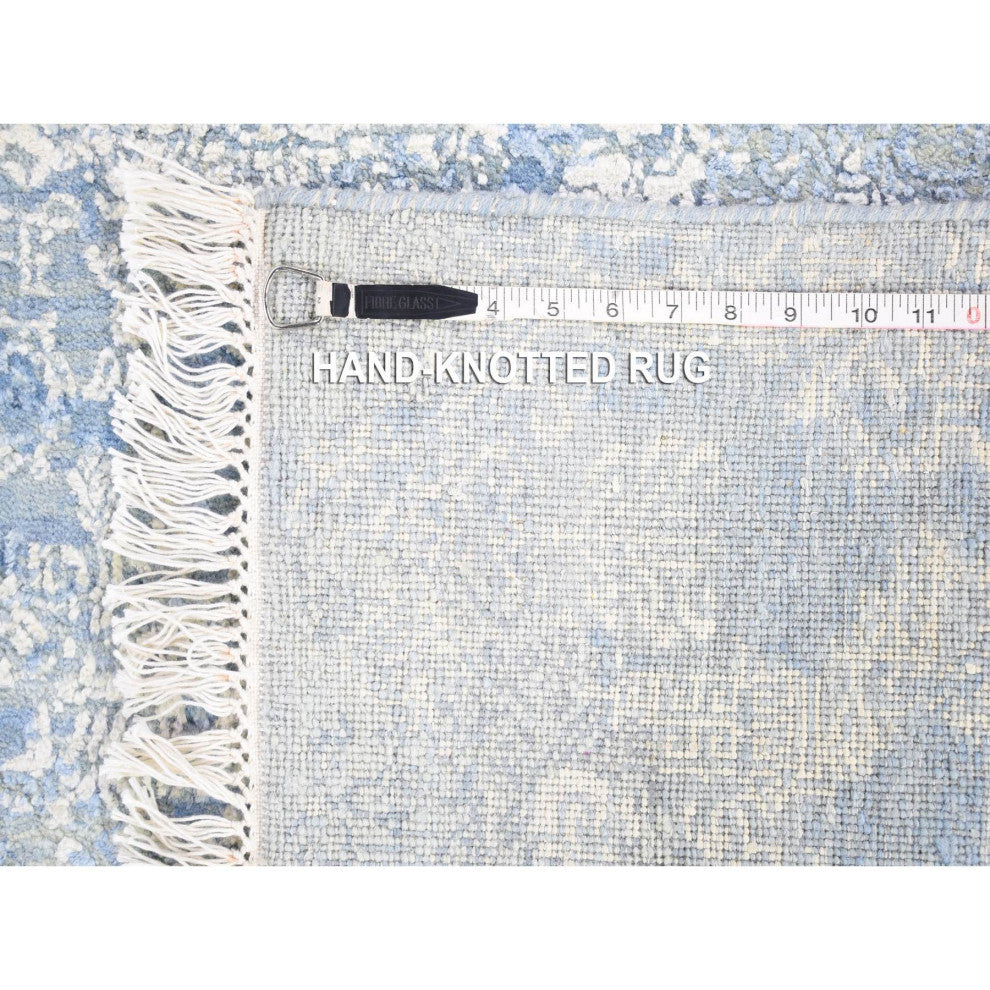 Hand Knotted Blue Modern Pure Silk with Wool Oriental Rug, 6'0" x 9'3"