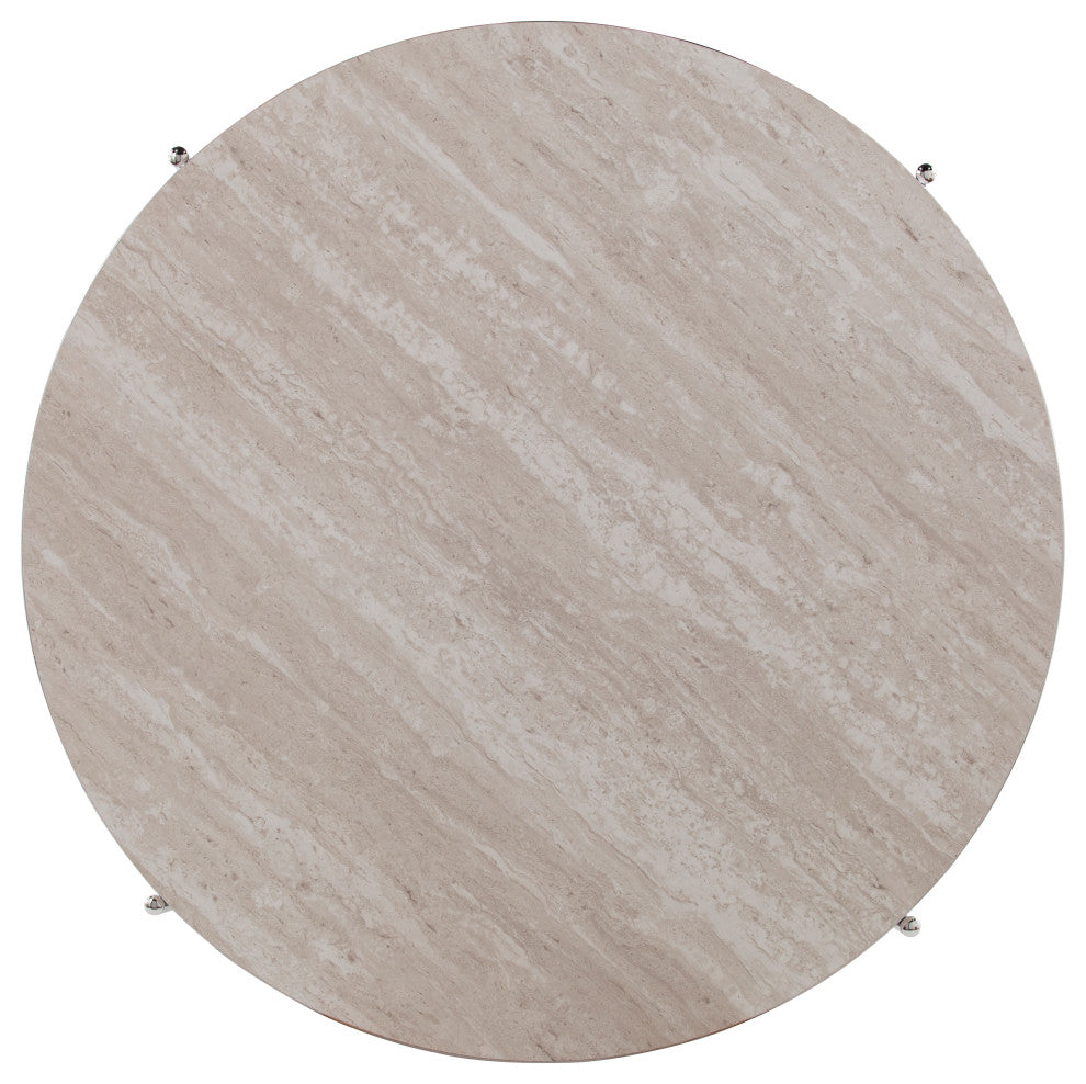 Fynfield Round Faux Stone Cocktail Table, Gold