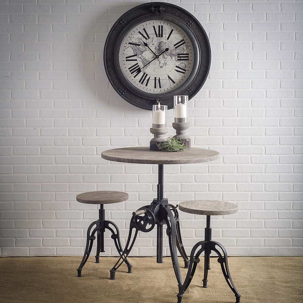 Emslie Grey-Brown Wood Seat With Adjustable Black Metal Frame Counter Stool