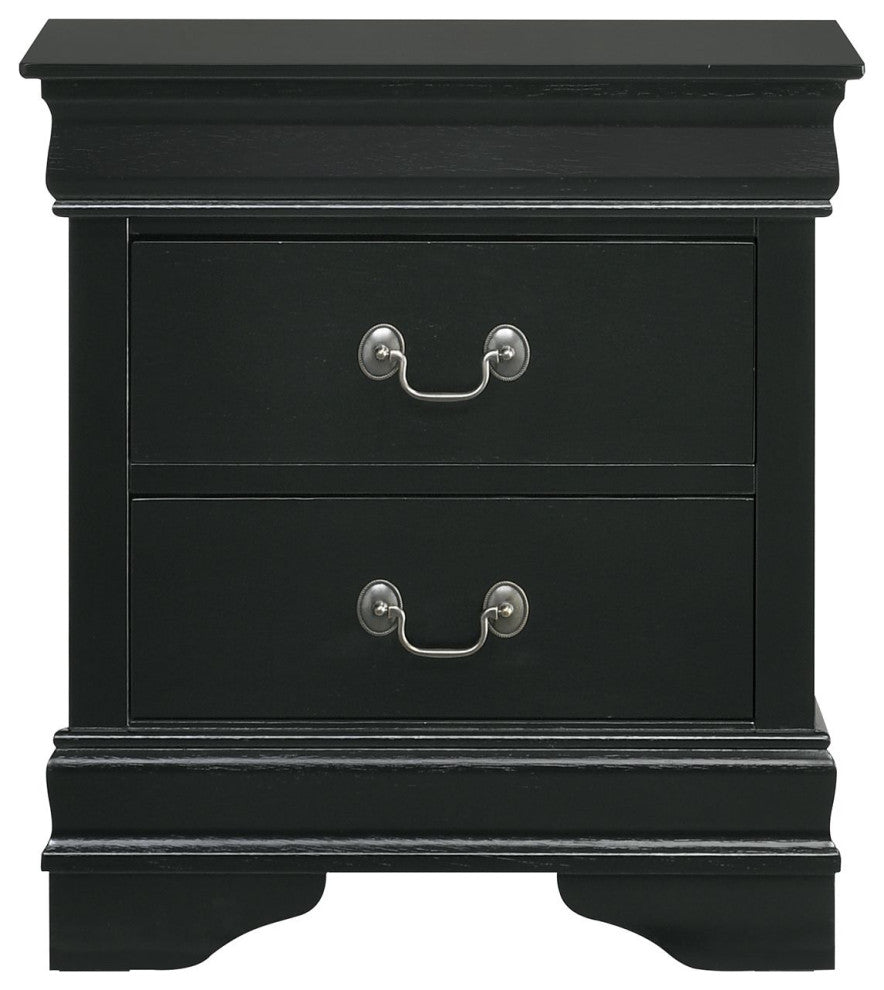 Louis Philippe 2 Drawer Nightstand, Black