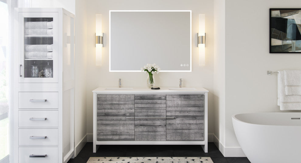 Esconde Bath Vanity, Ash Gray, 60", Double Sink, Freestanding