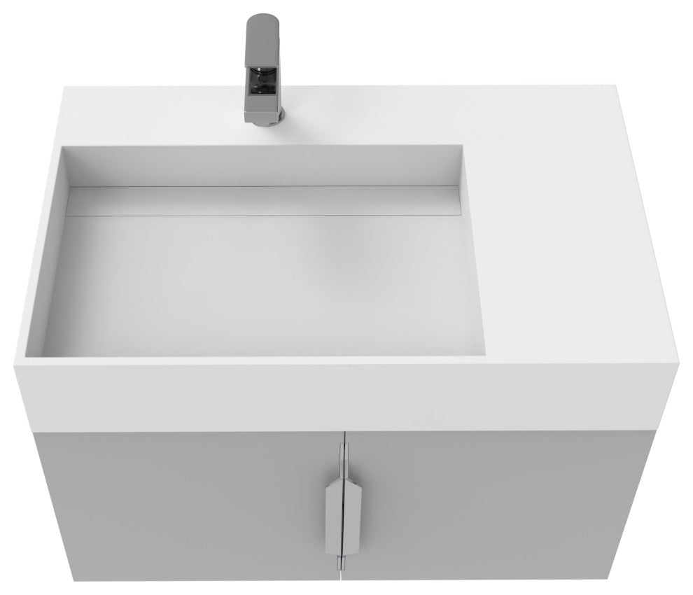 CastelloUSA Amazon 30" Left Wall Mounted Bathroom Vanity Set, Gray, White Top, Chrome Handles