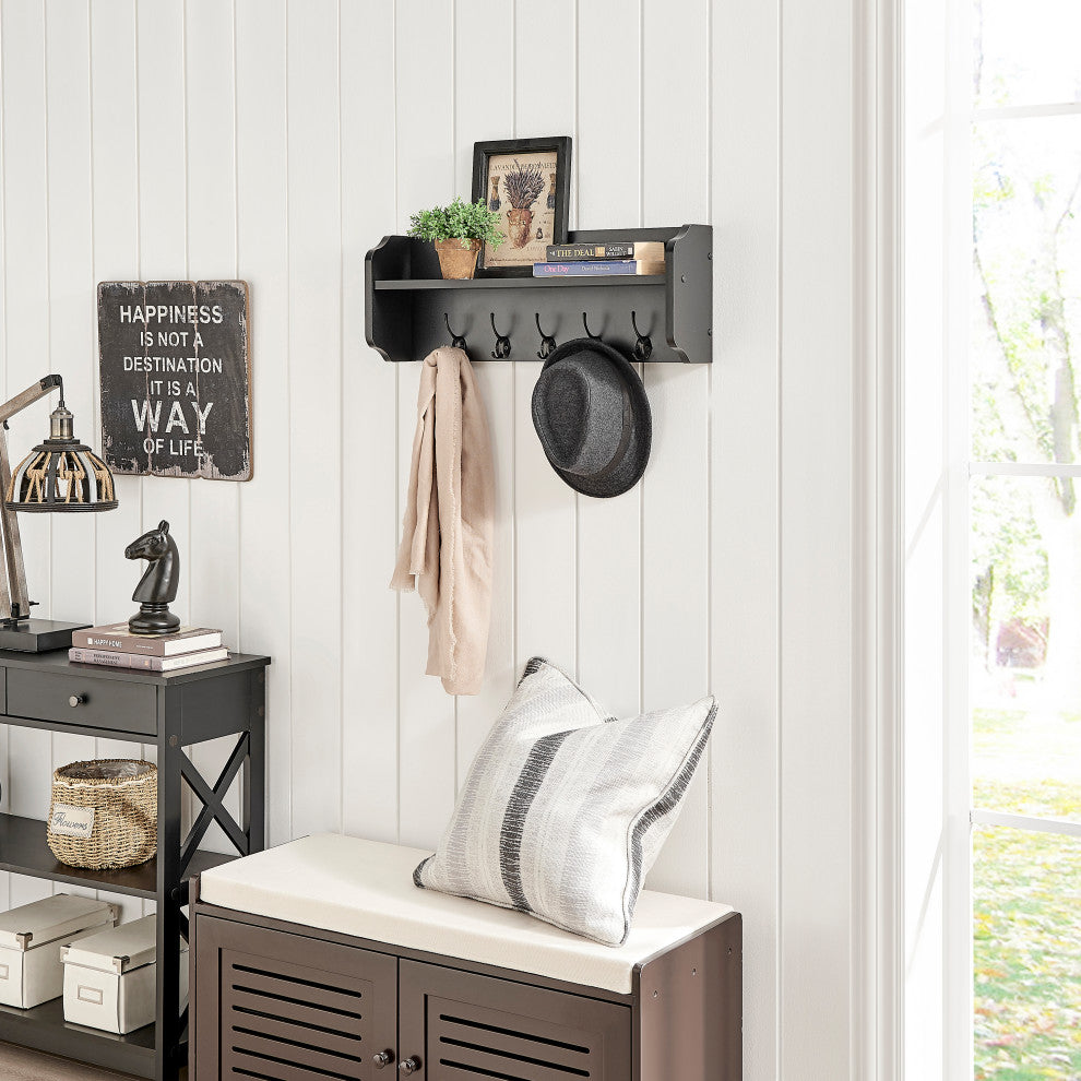 Danya B. Entryway Floating Utility Wall Shelf with Hooks "“ Wall Mounted, Black