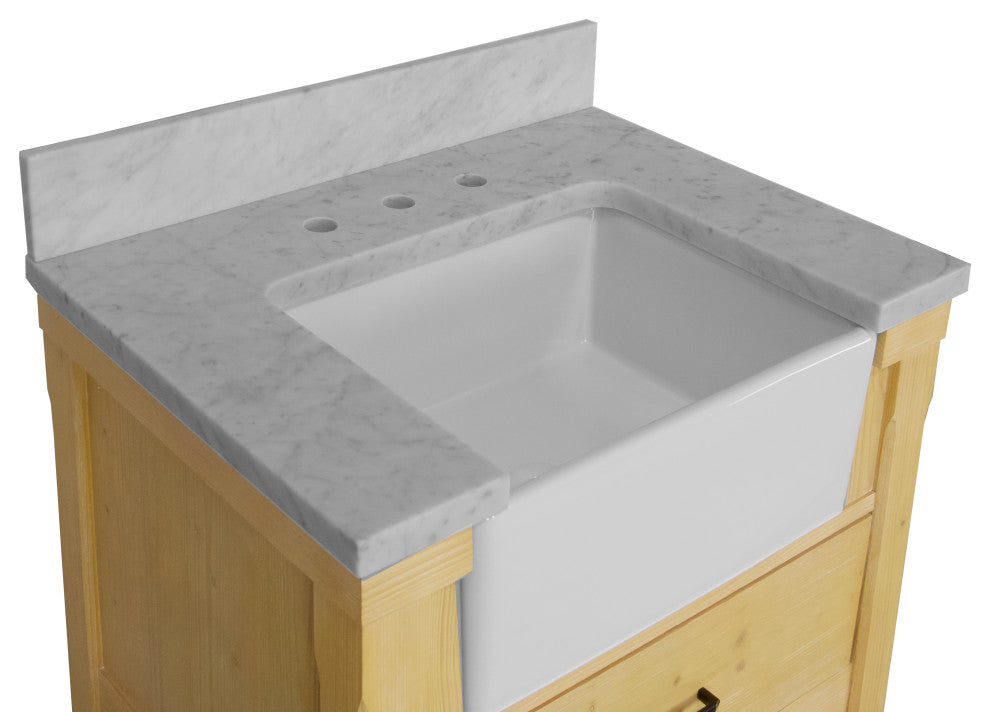 Charlotte 30" Bathroom Vanity, Drift Wood, Carrara Marble