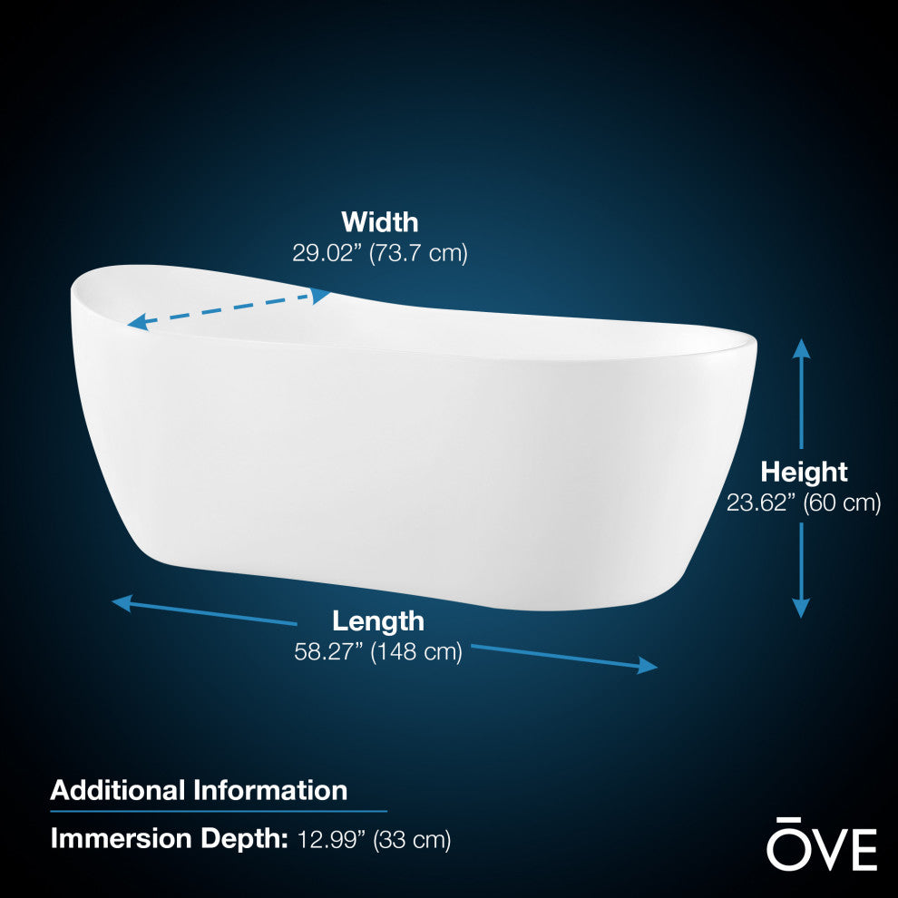 OVE Decors Isaac 58" Acrylic Slipper Flatbottom Non-Whirlpool Bathtub in White