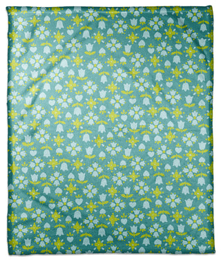 Tulip Pattern in Blue Fleece Blanket