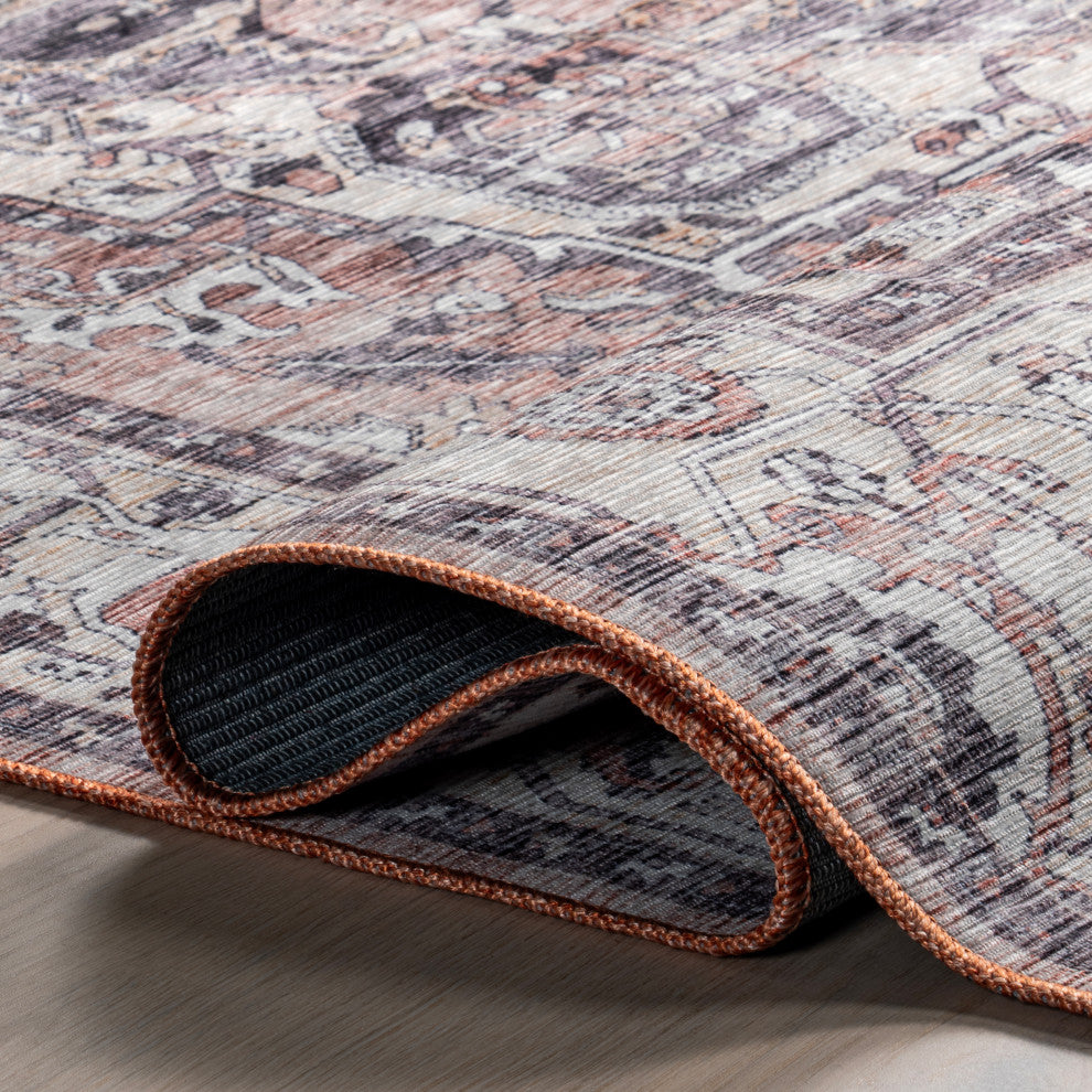 Nuloom Joslyn Traditional Floral Washable Rug, Blush 2' 8" x 8'