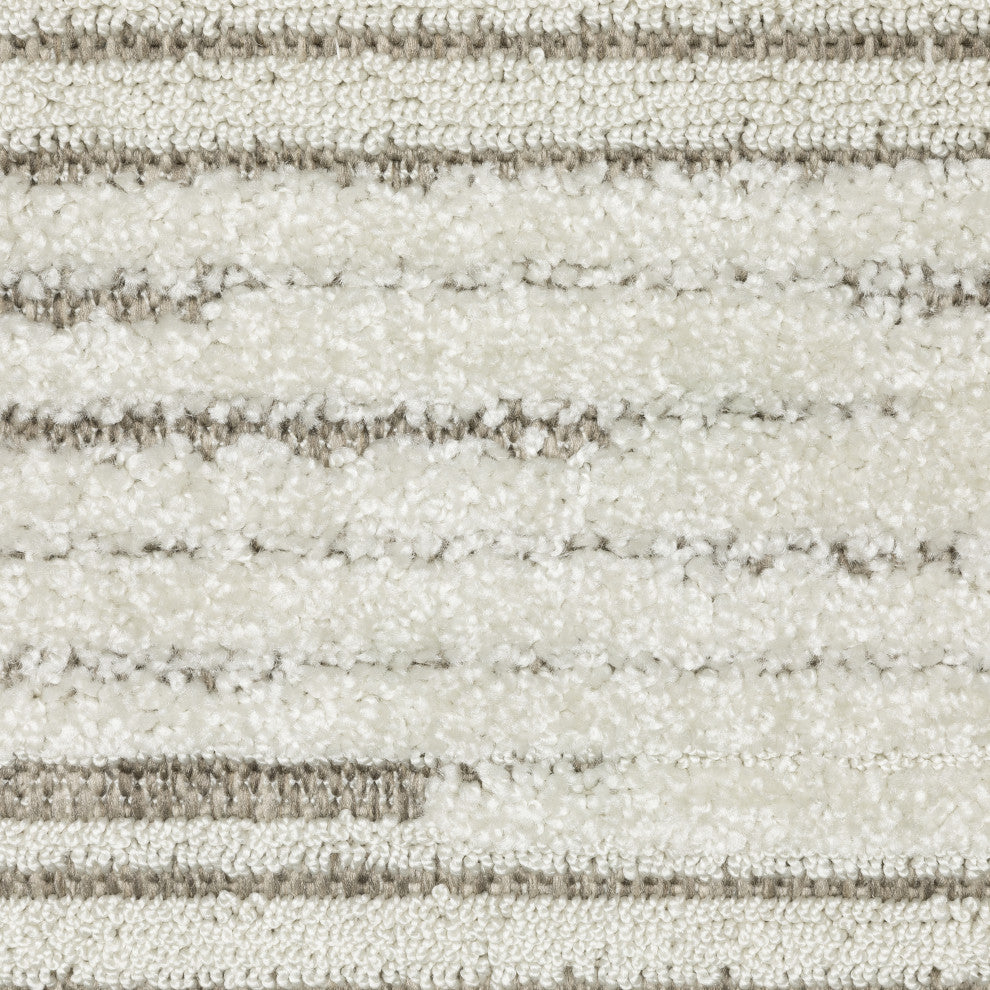 Temara Distressed Lines Ivory/ Brown Mixed Pile Area Rug 7'10" x 10'10"