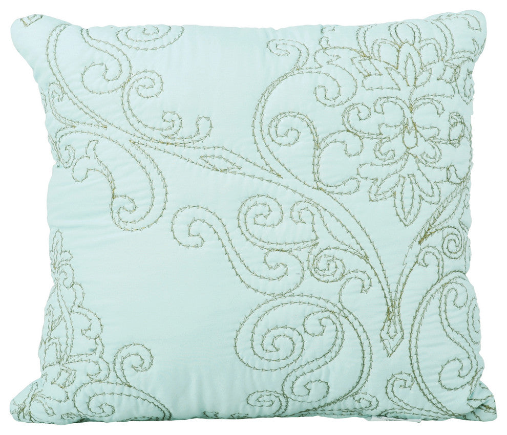 Damask Embroidered Quilted 4 Piece Bed Spread Sets, Light Blue, King