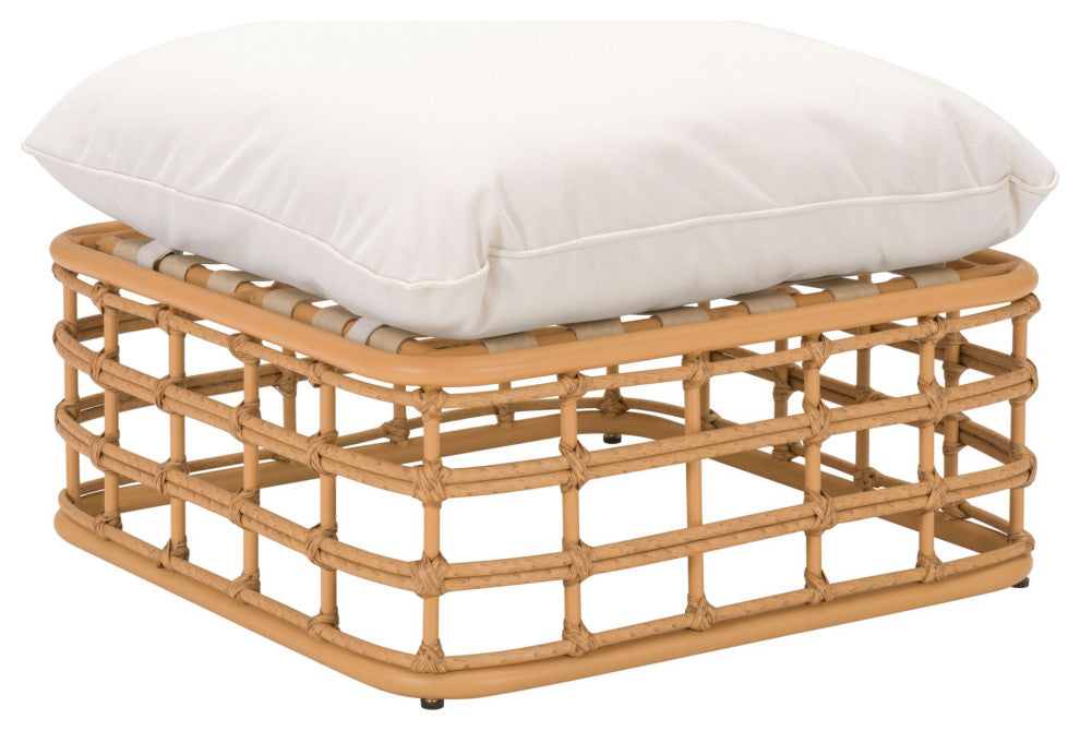 Ottoman Lounge Chair, Wood, Fabric, Beige, Natural, Outdoor Patio Balcony