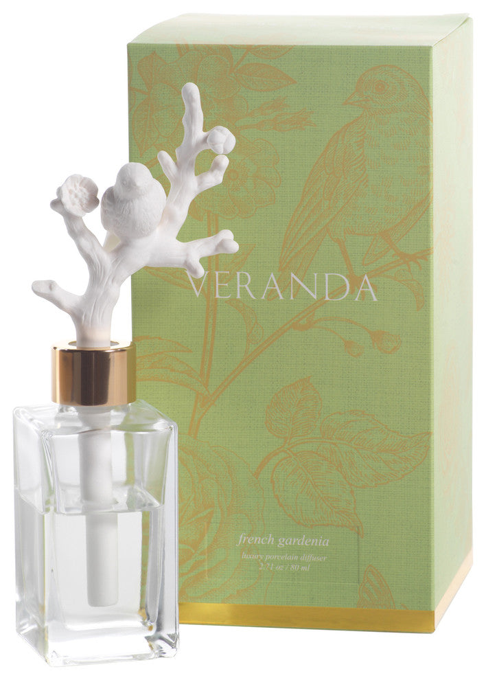 Veranda French Gardenia Porcelain Diffuser, Bird on Branch