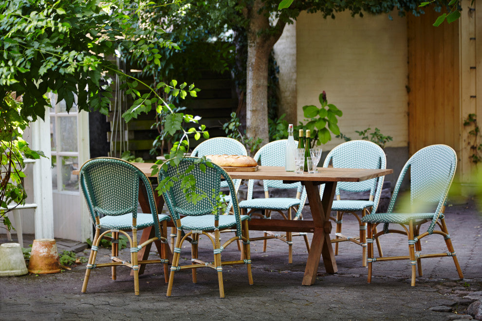 Sofie Rattan Bistro Side Chair, Salvie Green With White Dots